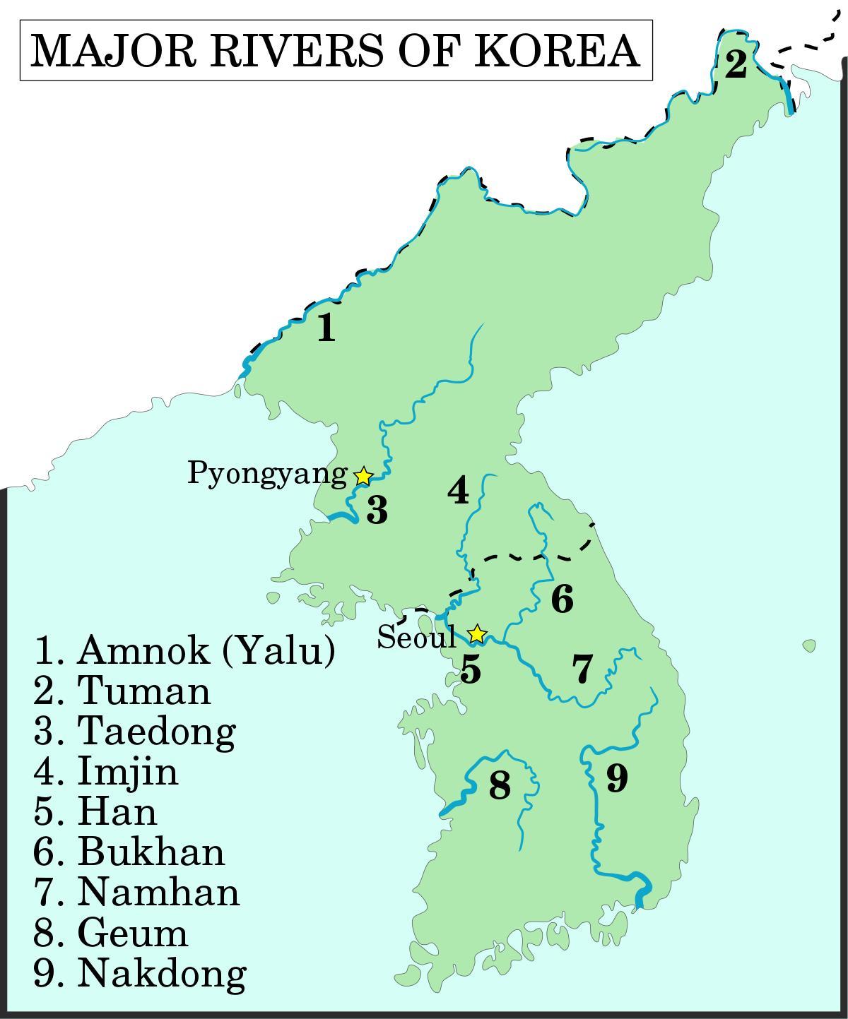Mapa de los ríos de Corea del Sur (ROK)