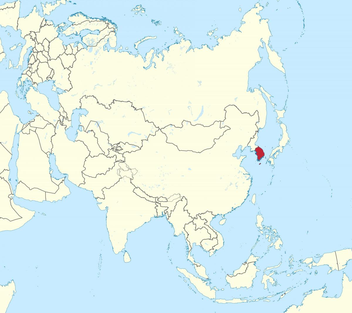 Ubicación de Corea del Sur (ROK) en el mapa de Asia