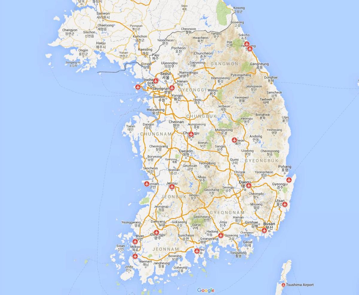 Mapa de los aeropuertos de Corea del Sur (ROK)