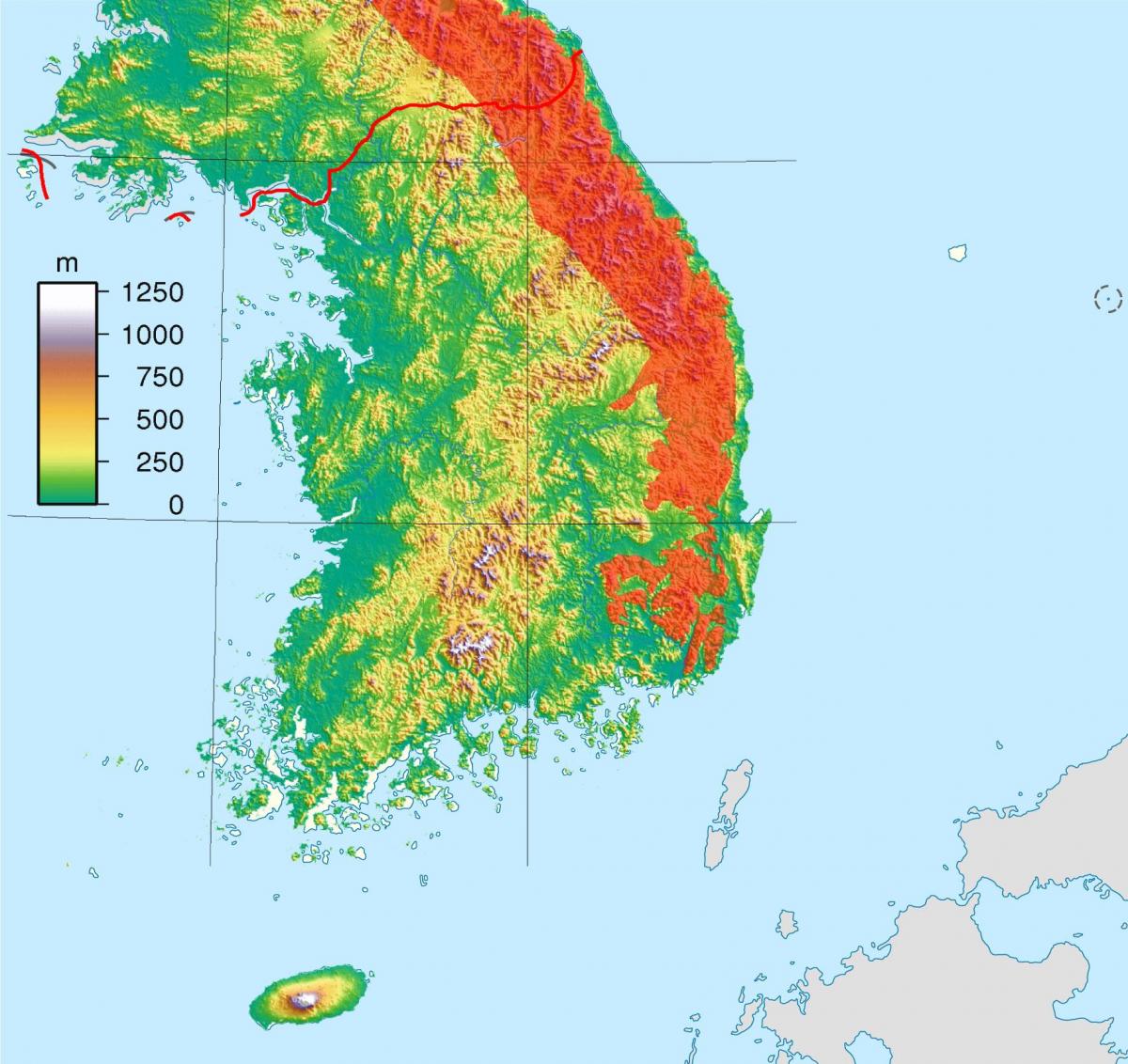 Mapa de altitud de Corea del Sur (ROK)