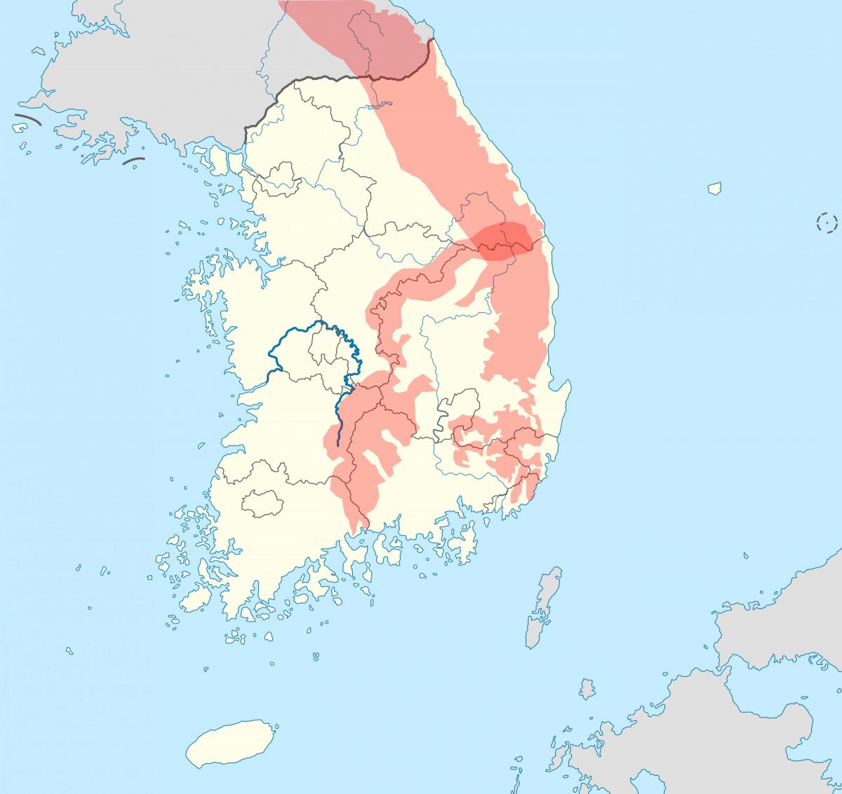 Mapa de las montañas de Corea del Sur (ROK)