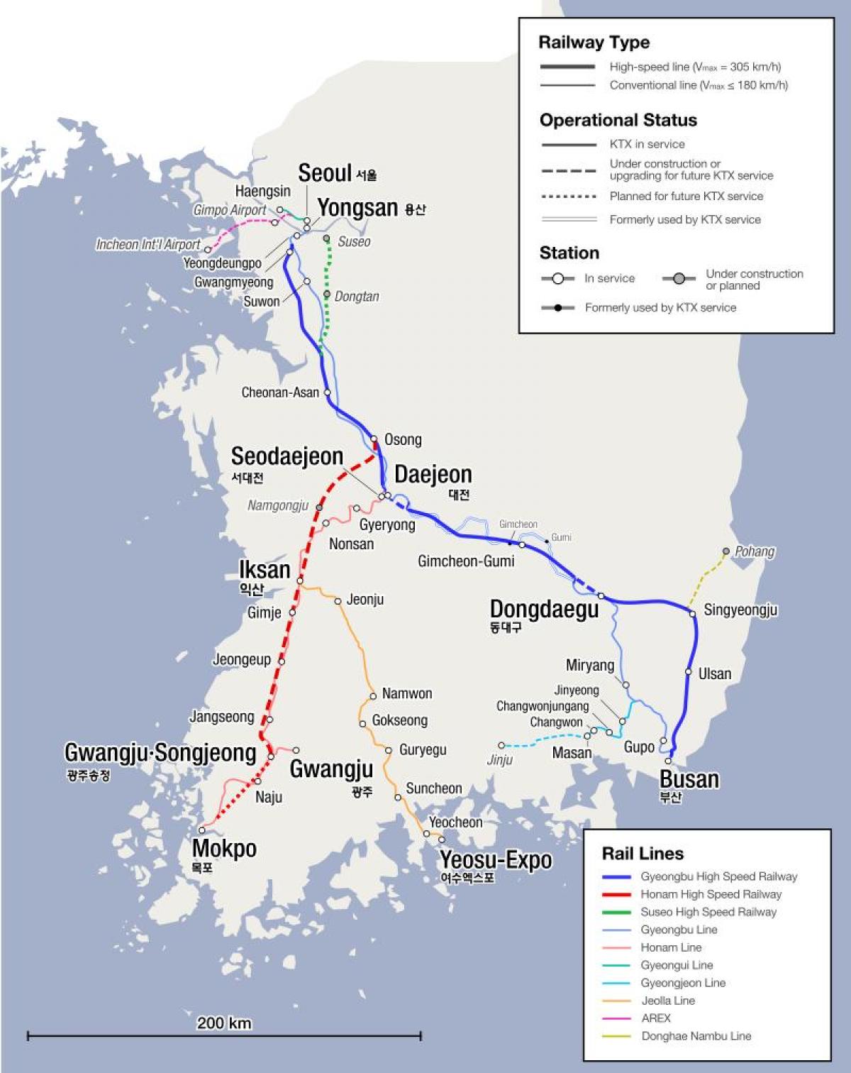 Mapa de las líneas de tren de Corea del Sur (ROK)