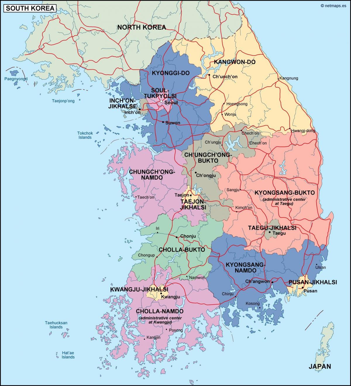 Mapa administrativo de Corea del Sur (ROK)