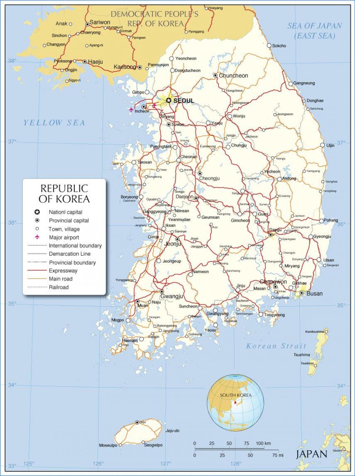 Mapa del país Corea del Sur (ROK)