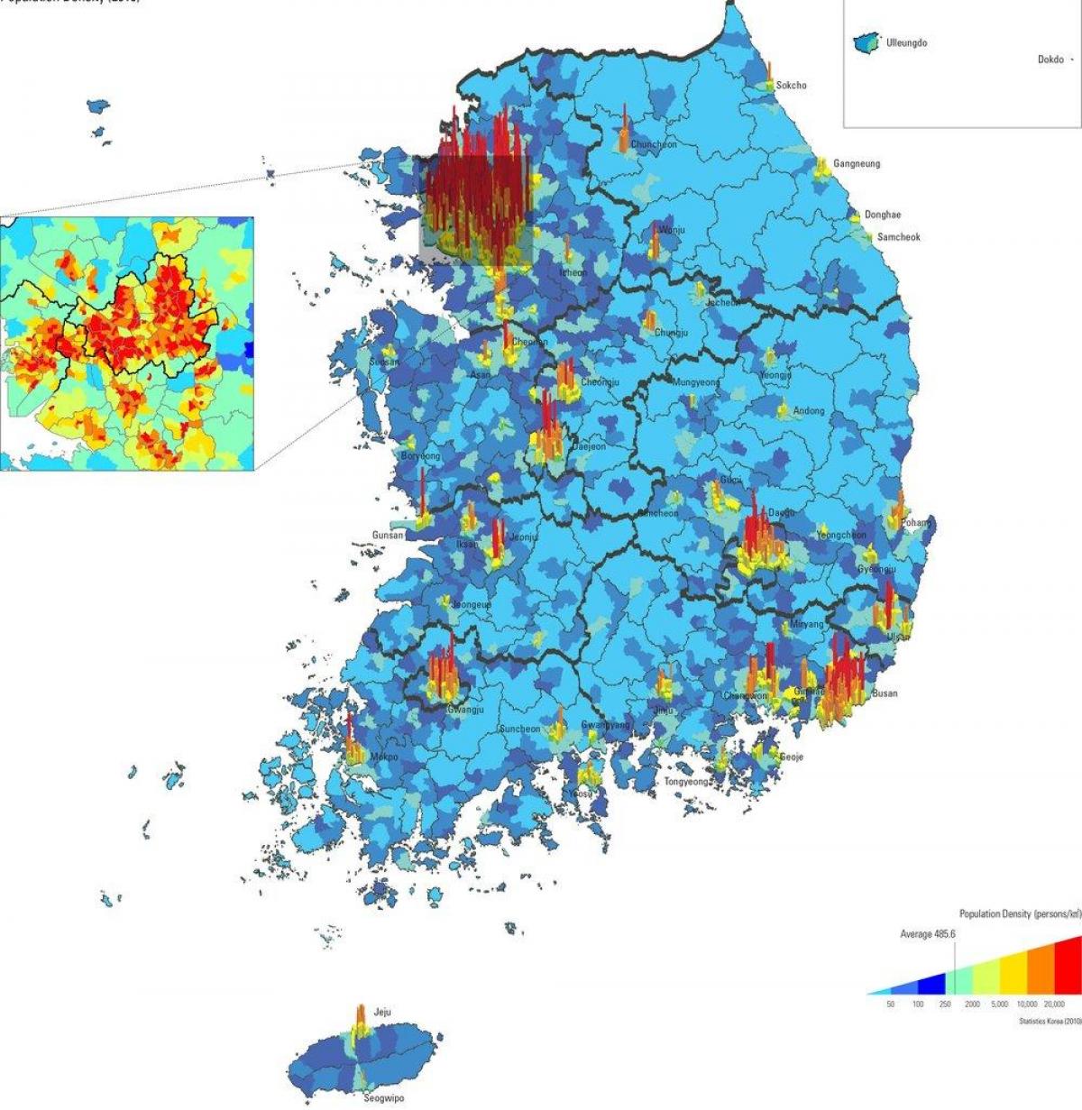 Mapa de densidad de Corea del Sur (ROK)