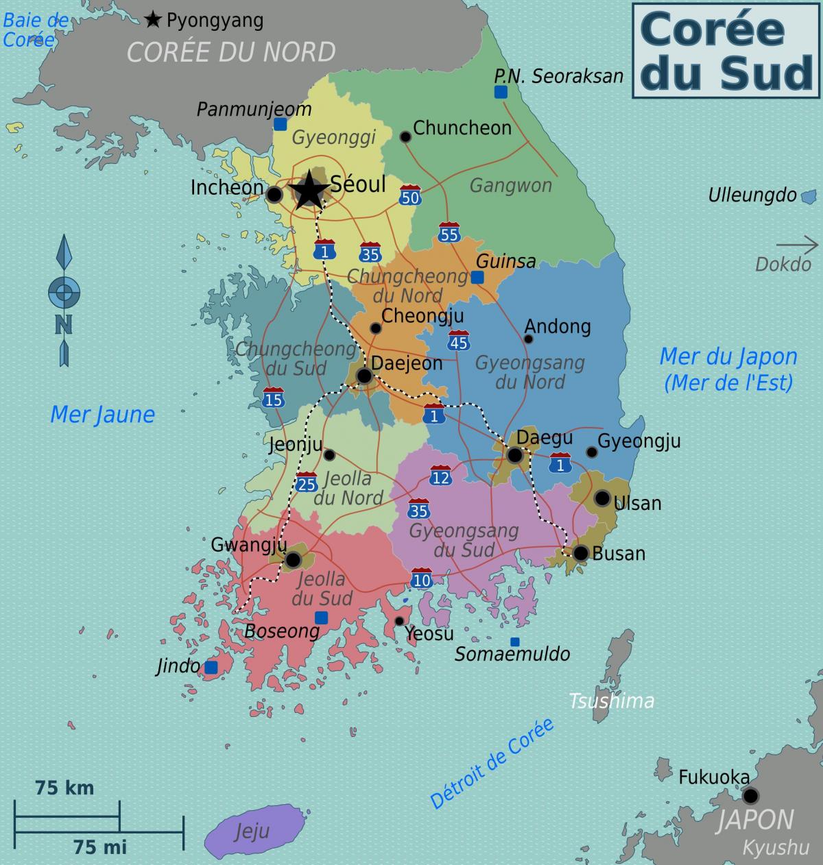 Mapa de las zonas de Corea del Sur (ROK)