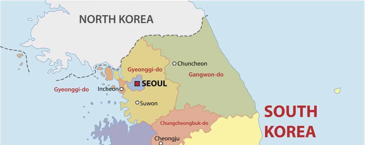 Mapa de Corea del Norte y del Sur (ROK)