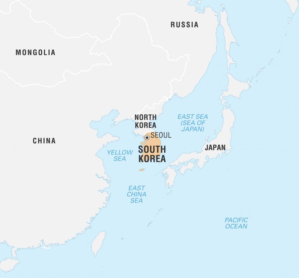 Mapa de Corea del Sur (ROK) y países limítrofes